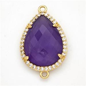 Purple Amethyst Teardrop Connector Copper Pave Zirconia Gold Plated, approx 16-20mm