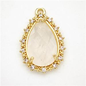 Clear Quartz Teardrop Pendant Copper Pave Zirconia Gold Plated, approx 15-20mm