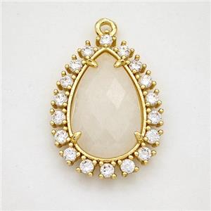 Clear Quartz Teardrop Pendant Copper Pave Zirconia Gold Plated, approx 17-22mm