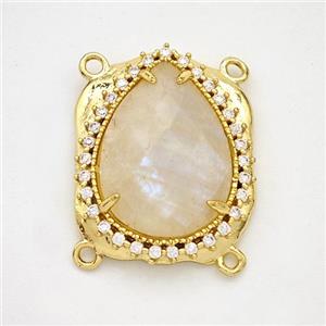 White Moonstone Teardrop Connector Copper Pave Zirconia Gold Plated, approx 18-22mm