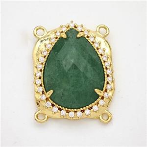 Green Strawberry Quartz Teardrop Connector Copper Pave Zirconia Gold Plated, approx 18-22mm