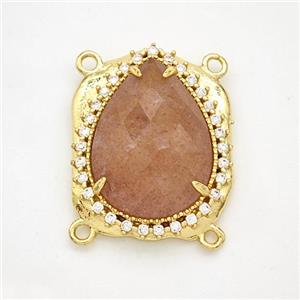 Strawberry Quartz Teardrop Connector Copper Pave Zirconia Gold Plated, approx 18-22mm