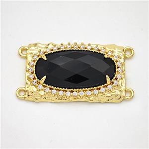 Black Obsidian Oval Connector Copper Pave Zirconia Gold Plated, approx 16-26mm