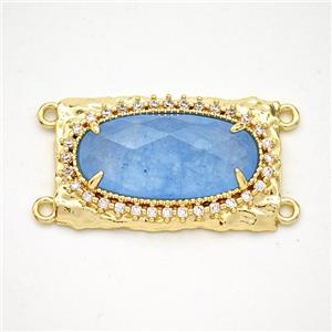 Blue Dye Jade Oval Connector Copper Pave Zirconia Gold Plated, approx 16-26mm