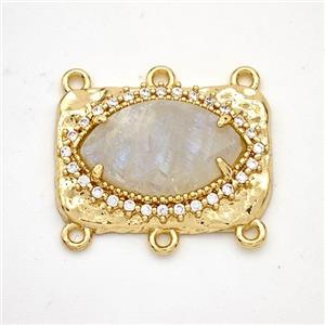 White Moonstone Eye Connector Copper Pave Zirconia Gold Plated, approx 16-22mm