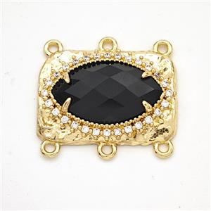 Black Obsidian Eye Connector Copper Pave Zirconia Gold Plated, approx 16-22mm