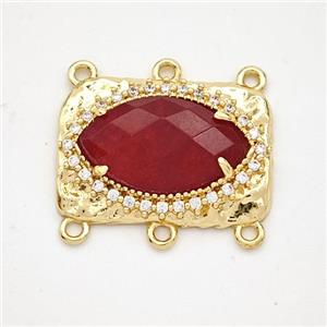 Red Dye Jade Eye Connector Copper Pave Zirconia Gold Plated, approx 16-22mm