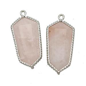 Natural Pink Rose Quartz Prism Pendant Platinum Plated, approx 12-14-25mm