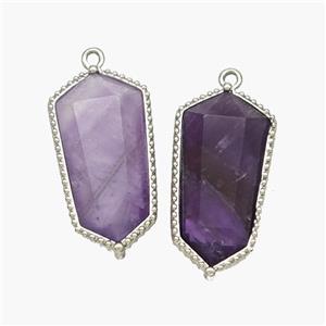 Natural Purple Amethyst Prism Pendant Platinum Plated, approx 12-14-25mm