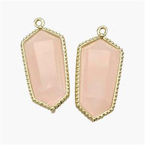 Natural Pink Rose Quartz Prism Pendant Gold Plated, approx 12-14-25mm