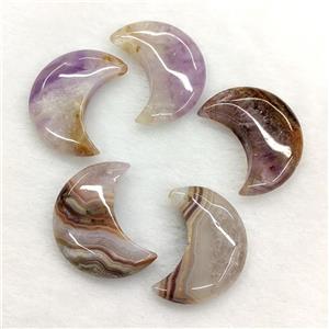 Natural Aurora Amethyst Agate Moon Pendant, approx 30mm