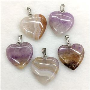 Natural Aurora Amethyst Agate Heart Pendant, approx 25mm