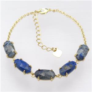 copper Bracelets with Lapis Lazuli, resizable, gold plated, approx 7-14mm, 22cm length