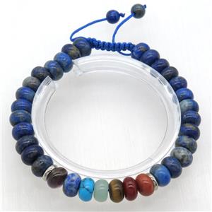 Chakra Bracelets with lapis, Adjustable, rondelle, approx 8mm dia