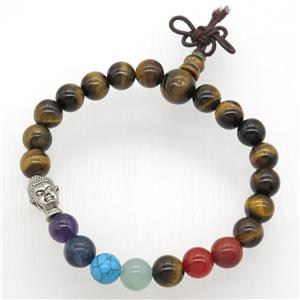 Chakra buddha Bracelets with tiger eye stone, stretchy, approx 8mm dia