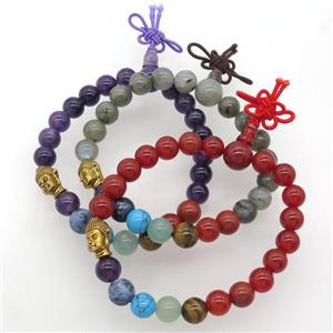 Chakra buddha Bracelets with gemstone, mixed, stretchy, approx 8mm dia