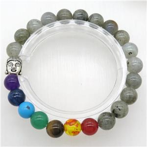 Chakra Bracelets with labradorite, buddha, stretchy, approx 8mm dia