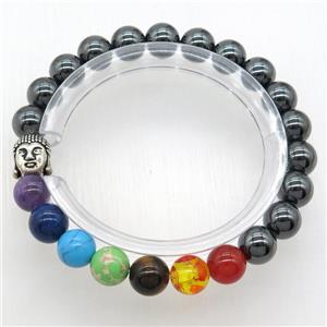 Chakra Bracelets with hematite, buddha, stretchy, approx 8mm dia