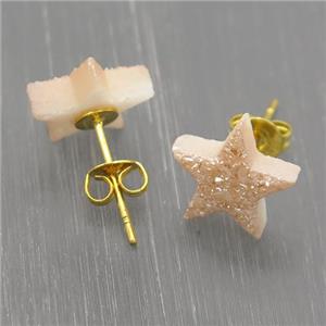 champagne Quartz Druzy Star Stud Earrings, approx 10mm