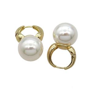 White Pearlized Shell Copper Hoop Earring Gold Plated, approx 14mm, 16mm dia