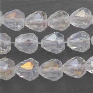 Chinese Crystal Glass Beads, faceted teardrop, white AB-color, approx 7-9mm, 60pcs per st