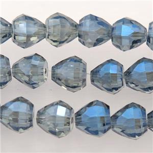 Chinese Crystal Glass Beads, faceted teardrop, grayblue, approx 7-9mm, 60pcs per st