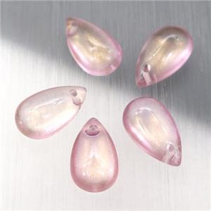 pink crystal glass teardrop beads, approx 8-14mm