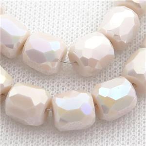 Jadeite Glass Beads, faceted barrel, beige cream, approx 10mm, 50pcs per st