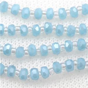 blue Jadeite Glass Beads, faceted rondelle, approx 4mm, 62cm length