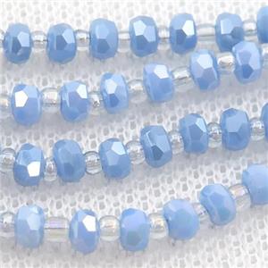 blue Jadeite Glass Beads, faceted rondelle, approx 4mm, 62cm length