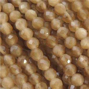 Cat eye stone Beads, faceted round, approx 3mm