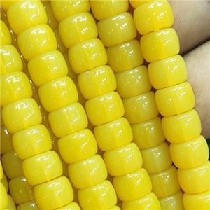 yellow Jadeite Glass beads, barrel, approx 8mm