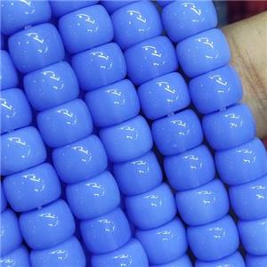 blue Jadeite Glass beads, barrel, approx 8mm