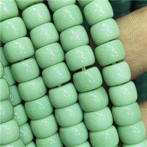 green Jadeite Glass beads, barrel, approx 8mm