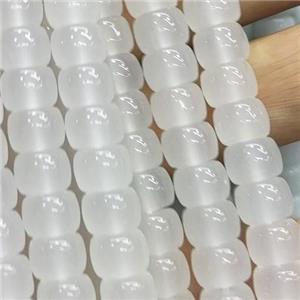 white Jadeite Glass beads, barrel, approx 8mm