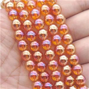 round Crystal Glass Beads, orange AB-color, approx 6mm dia