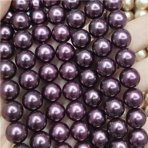 purple Pearlized Glass Beads, round, approx 6mm dia, 70pcs per st