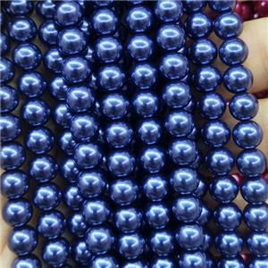 royalBlue Pearlized Glass Beads, round, approx 6mm dia, 70pcs per st