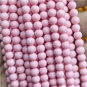 pink Lacquered Glass Beads, round, approx 6mm dia, 70pcs per st