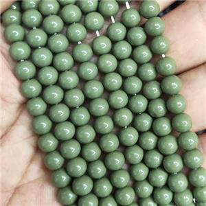 green Lacquered Glass Beads, round, approx 8mm dia, 52pcs per st