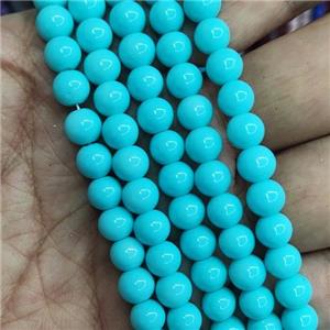 aqua Lacquered Glass Beads, round, approx 8mm dia, 52pcs per st