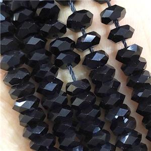 Black Crystal Glass Beads Faceted Rondelle, approx 3x6mm