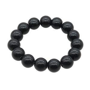 Black Crystal Glass Bracelet Stretchy Smooth Round, approx 14mm dia