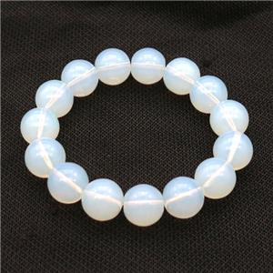 White Opalite Glass Bracelet Stretchy Smooth Round, approx 14mm dia