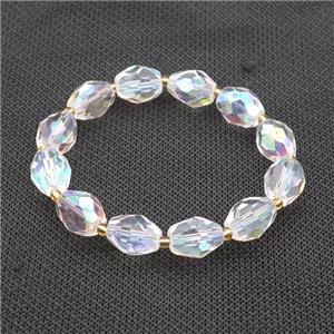 Crystal Glass Bracelet Stretchy Barrel Clear AB-Color, approx 10-13mm