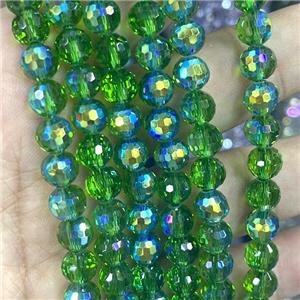 Crystal Glass Beads Faceted Round Green AB-Color, approx 10mm dia, 40pcs per st