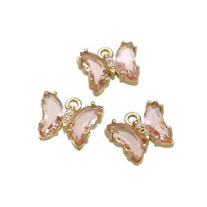 Copper Butterfly Pendant Pave Peach Crystal Glass Gold Plated, approx 9-11mm