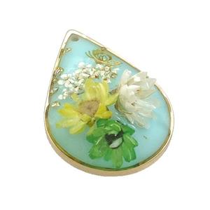 Blue Resin Teardrop Pendant Flower, approx 20-30mm