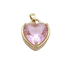 Copper Heart Pendant Pave Pink Crystal Glass Gold Plated, approx 15mm