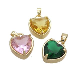 Copper Heart Pendant Pave Crystal Glass Gold Plated Mixed, approx 15mm